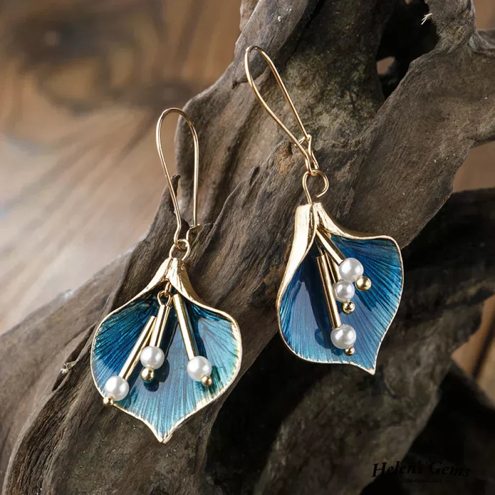 Elegant Blue Lotus Silver Earrings