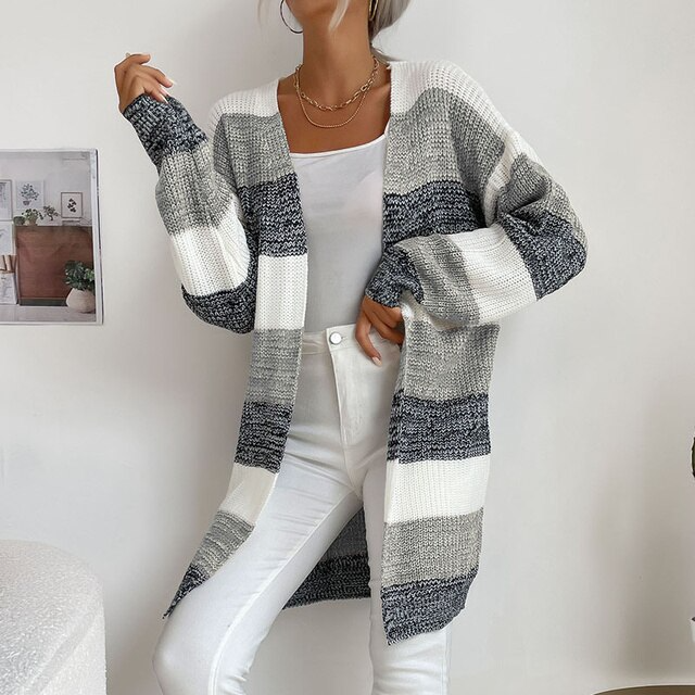 Patchwork Knitted Long Sweater