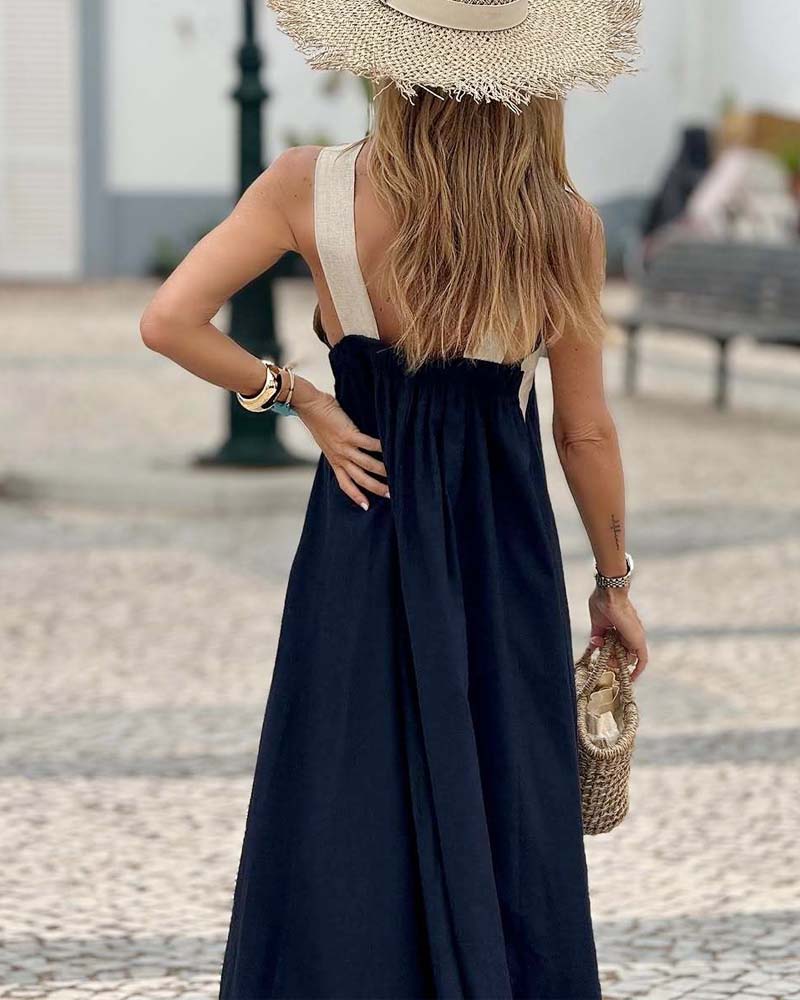 Cross-Back Elegant Dress with Contrasting Colors