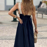 Cross-Back Elegant Dress with Contrasting Colors