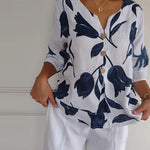 Floral Print Cotton-Linen Top