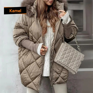 Women's Midi Parka with Knitted Sleeves