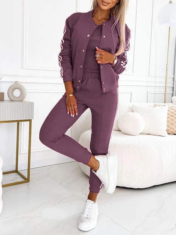 Women's Three-Piece Set with Baseball Jacket & Pants