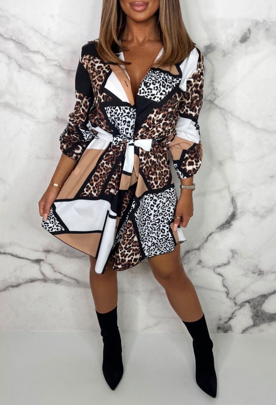 Christel | Flirty Shirt Dress with Animal Print