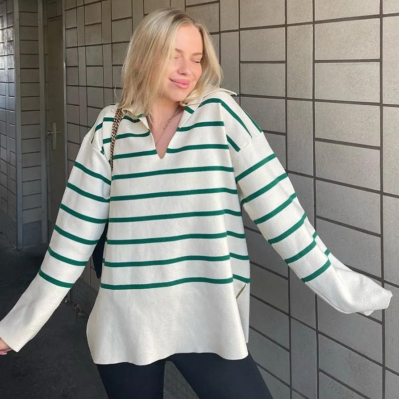 Gusaino Green Striped Sweater