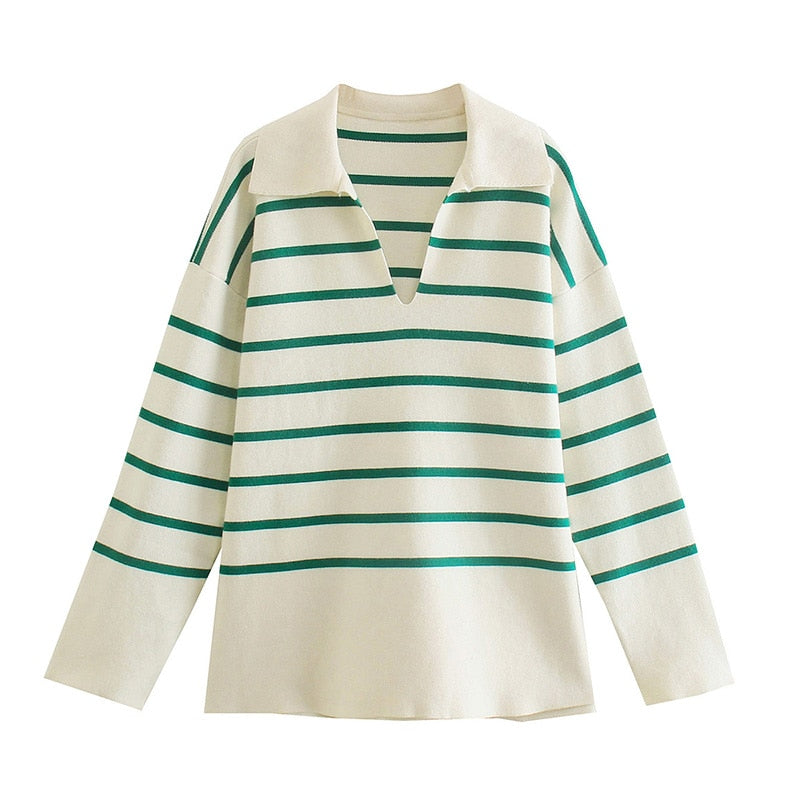 Gusaino Green Striped Sweater