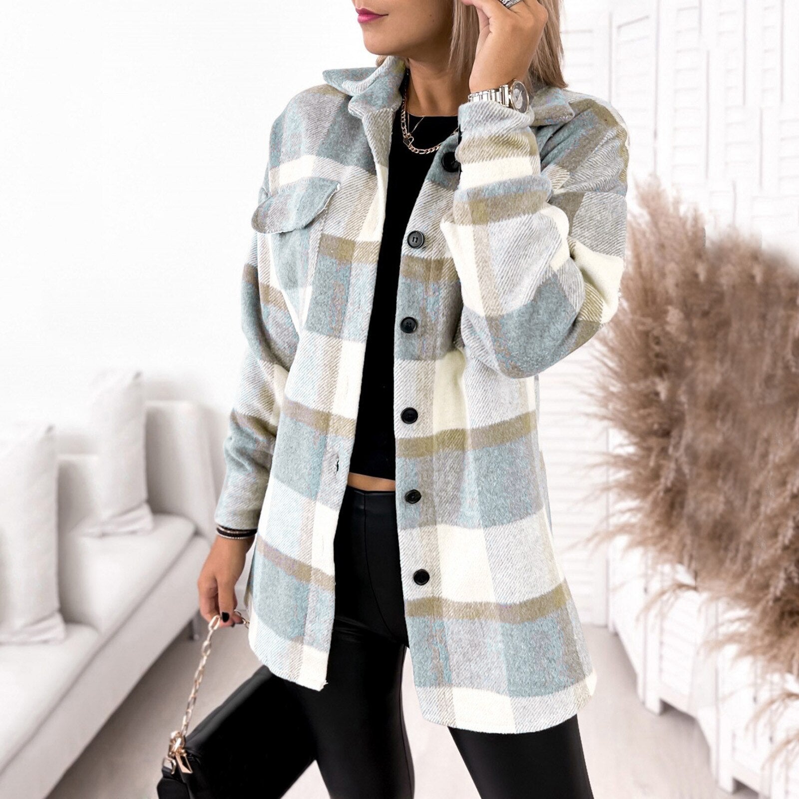 Breezy Check Collared Outerwear