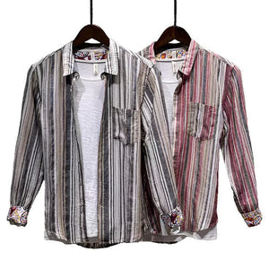 Earthy Striped 100% Linen Button-Up Shirt