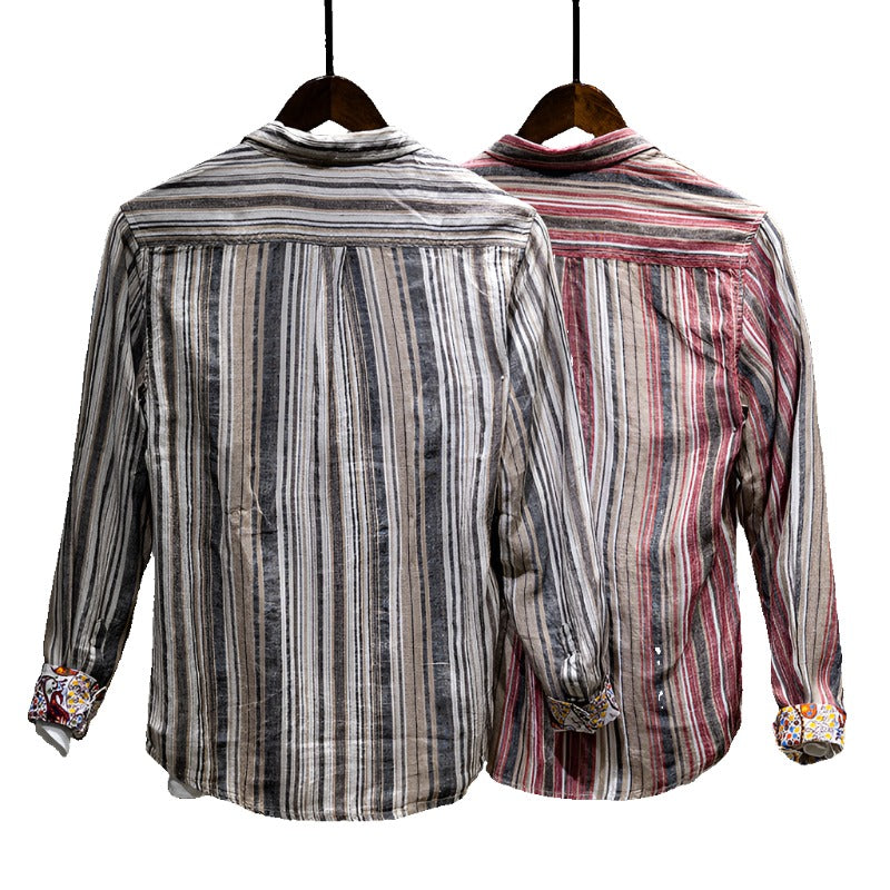 Earthy Striped 100% Linen Button-Up Shirt