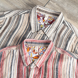 Earthy Striped 100% Linen Button-Up Shirt