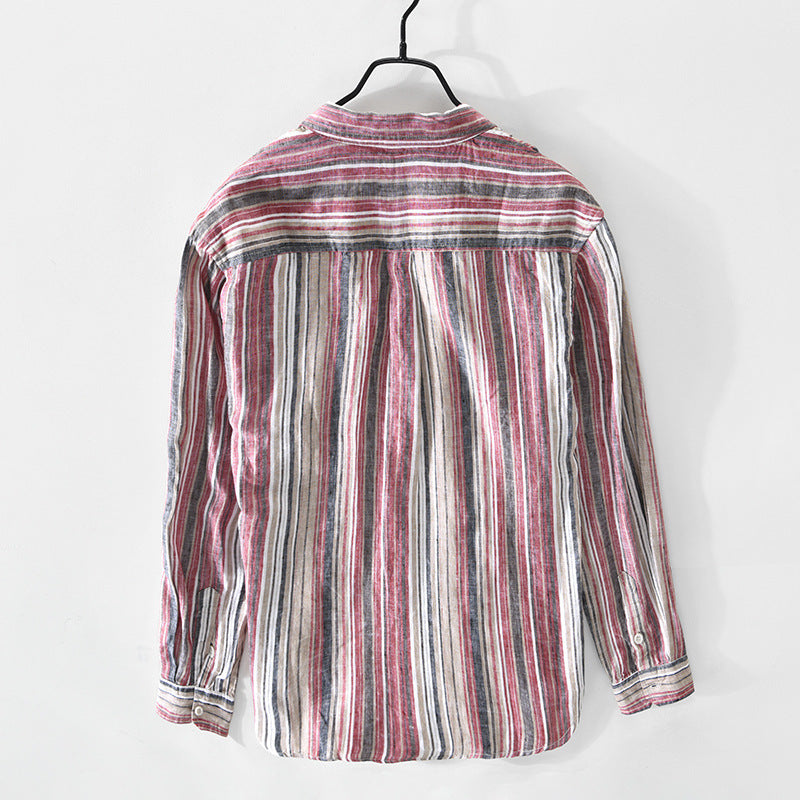 Earthy Striped 100% Linen Button-Up Shirt