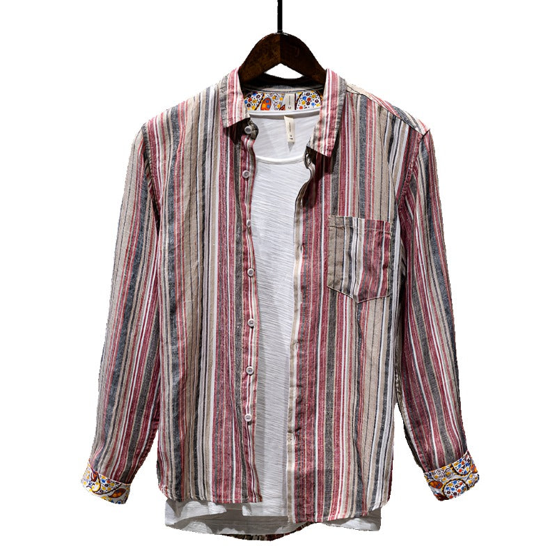 Earthy Striped 100% Linen Button-Up Shirt