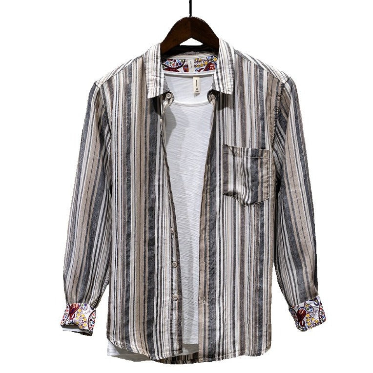 Earthy Striped 100% Linen Button-Up Shirt