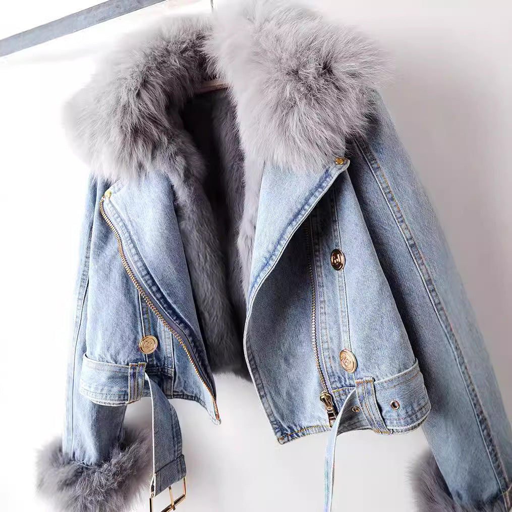 Margaux Luxe Lined Fox Fur Denim Coat