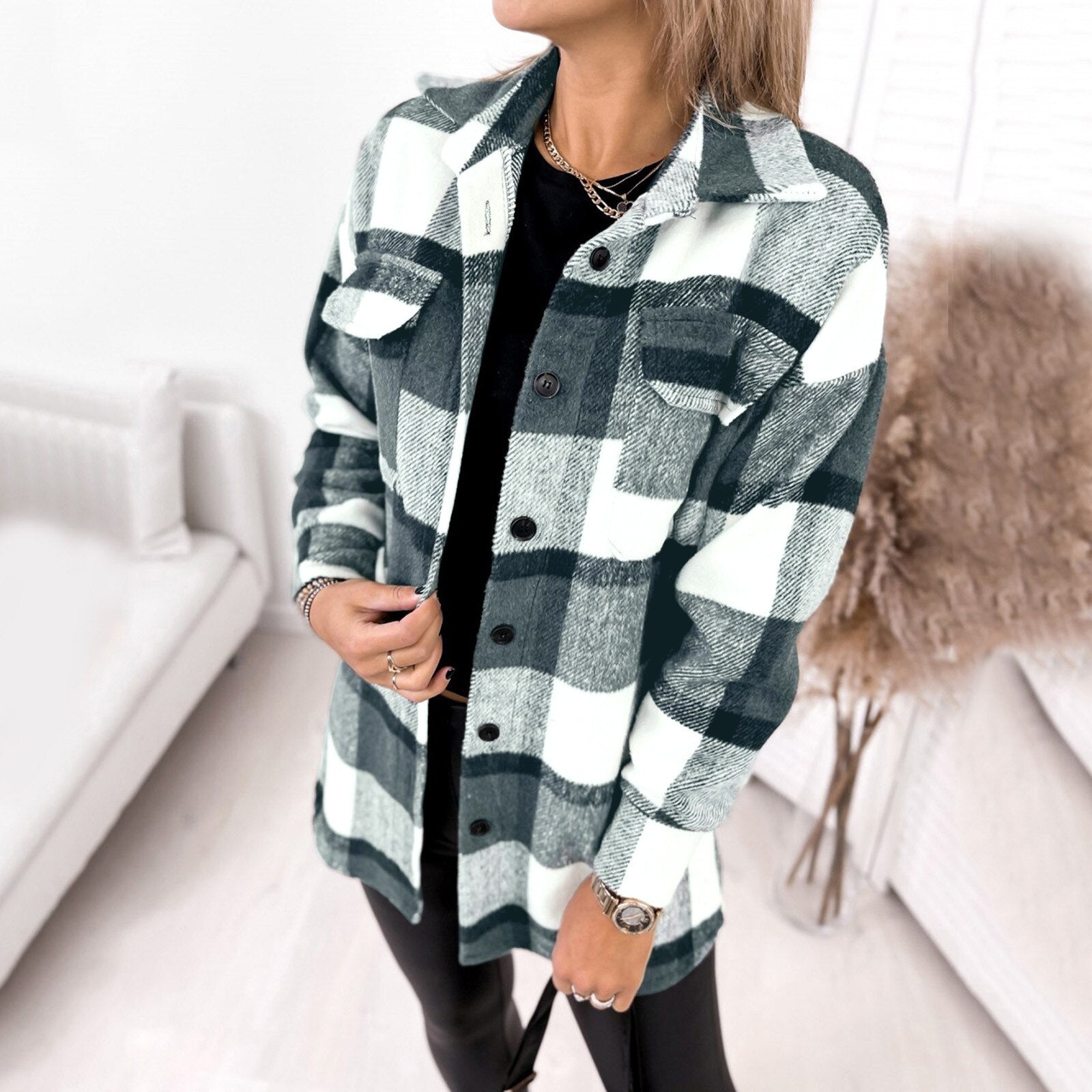 Breezy Check Collared Outerwear