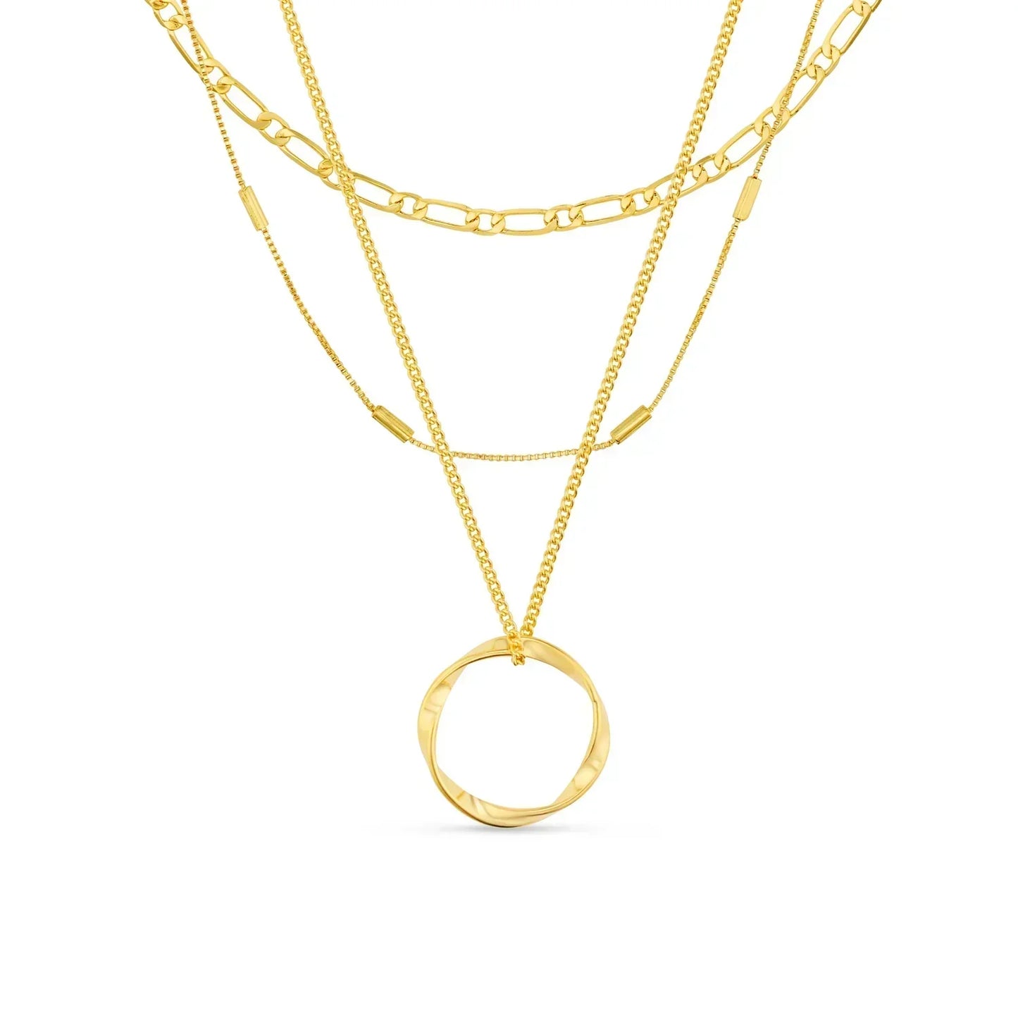 Open Circle Three Row Necklace | Gold