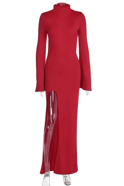 Marvela Long Red Satin Dress