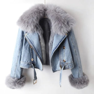 Margaux Luxe Lined Fox Fur Denim Coat