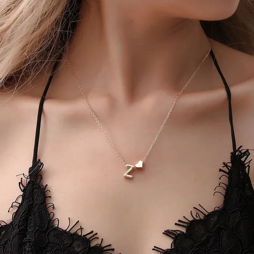 Golden Heart Initial Necklace