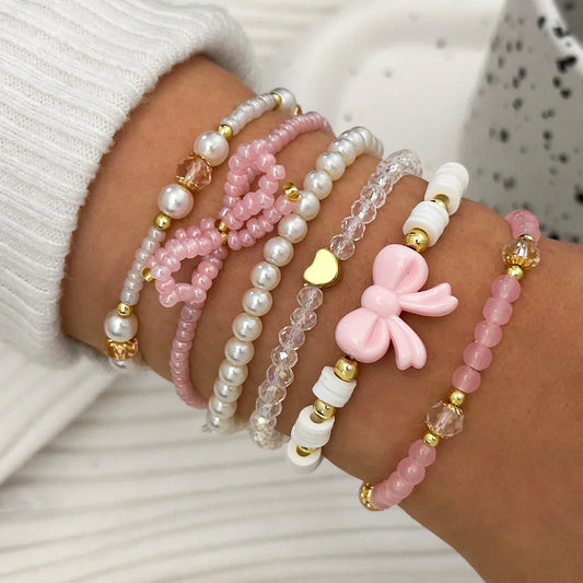 Pearl Love Bow Bracelet Set