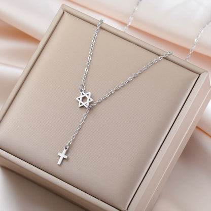 Stainless Steel Star & Cross Necklace
