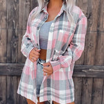 Pink Plaid Long Sleeve Outerwear