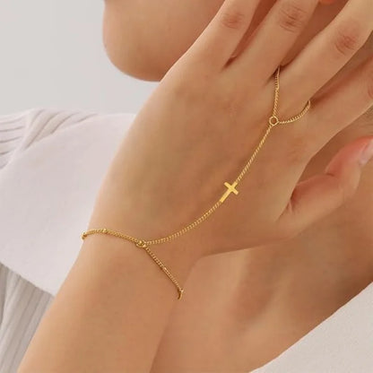 Gold Cross Hand Bracelet
