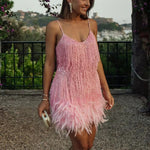 Tassel Sequins Feather Mini Dress