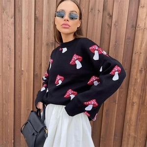 Mushroom Graphic Print Sweater