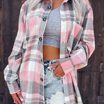 Pink Plaid Long Sleeve Outerwear