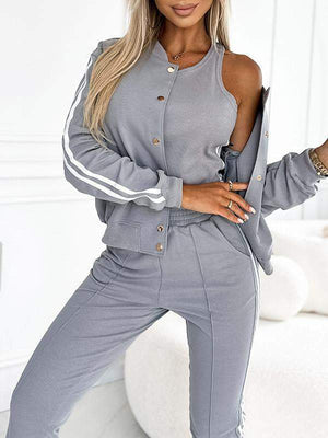 Women's Three-Piece Set with Baseball Jacket & Pants