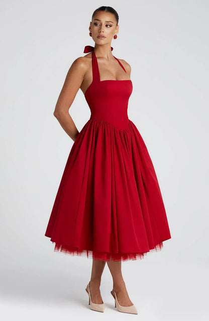 Olive Lace-up Corset Midi Dress