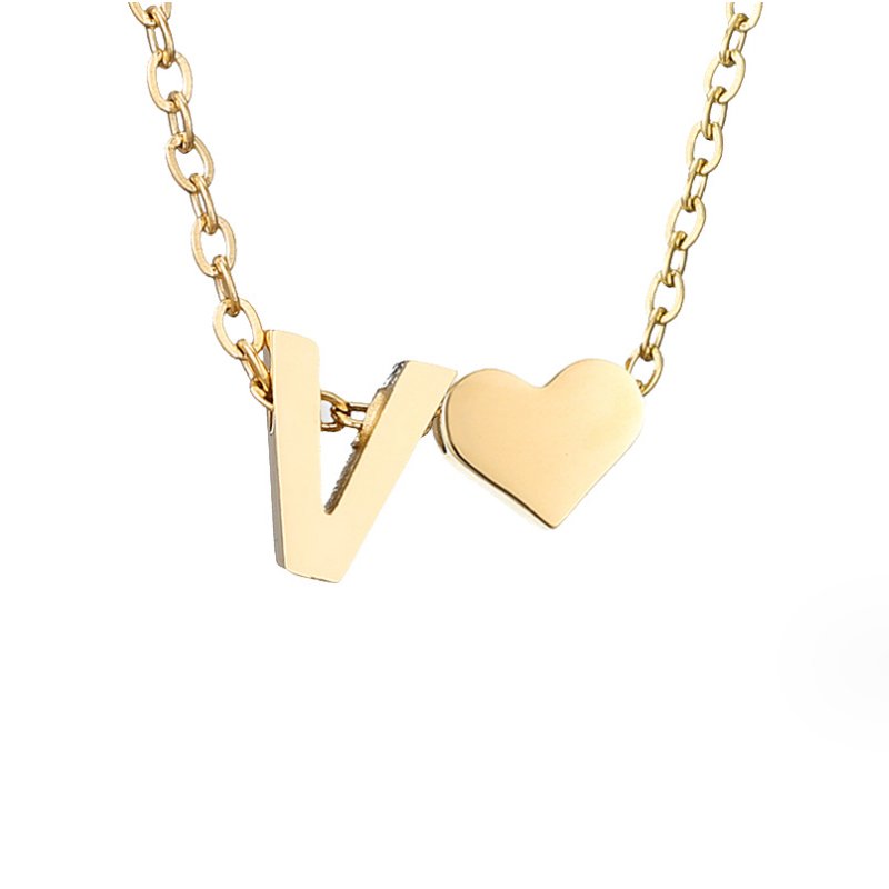 Minimalist Initial Necklace with Heart Charm