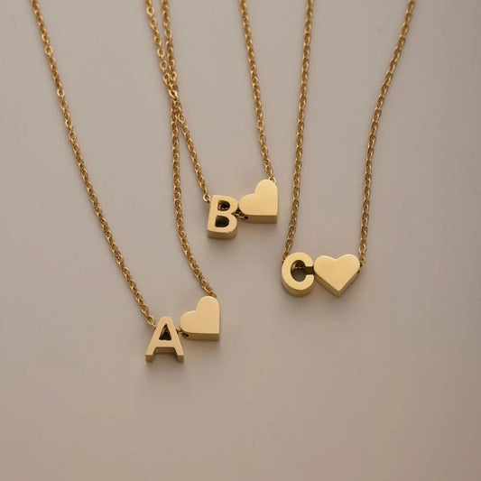 Minimalist Initial Necklace with Heart Charm