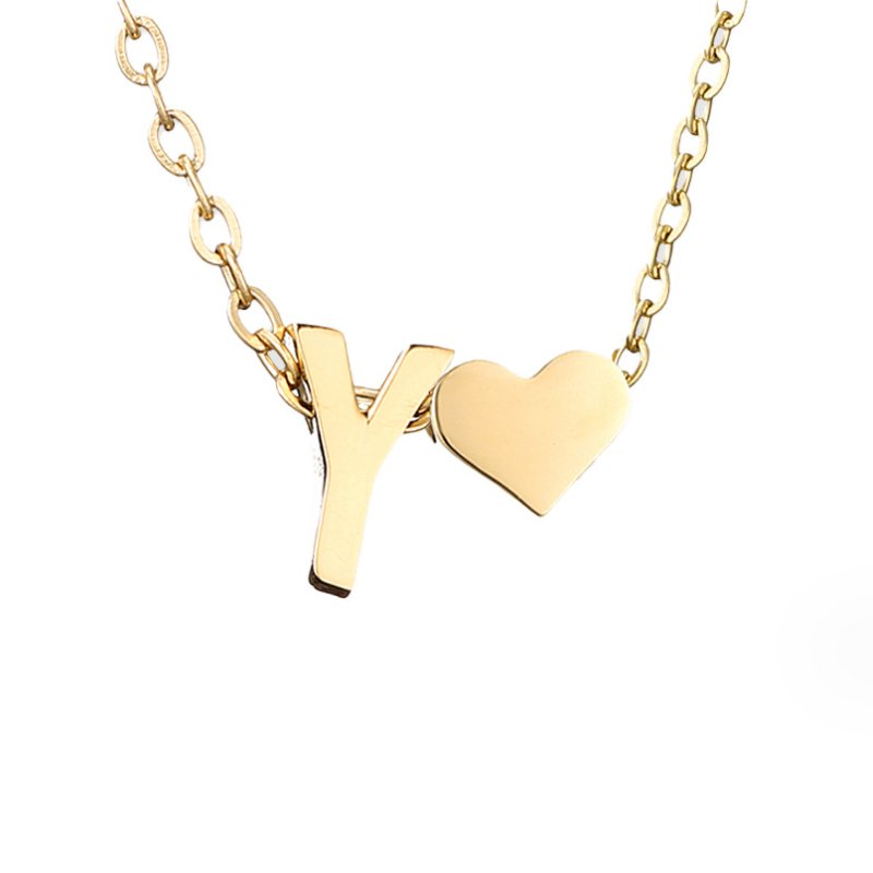 Minimalist Initial Necklace with Heart Charm