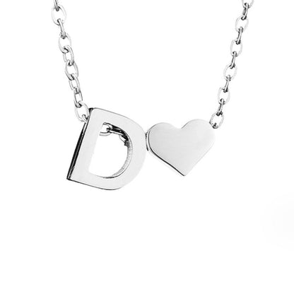 Minimalist Initial Necklace with Heart Charm