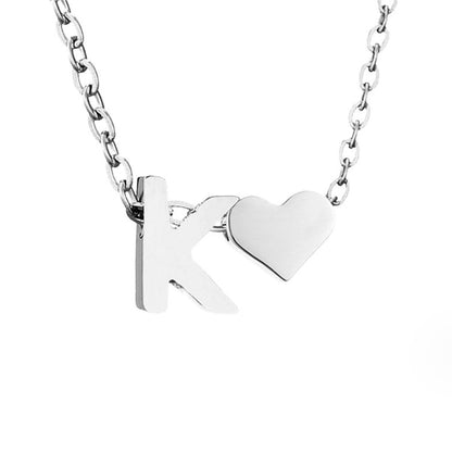 Minimalist Initial Necklace with Heart Charm