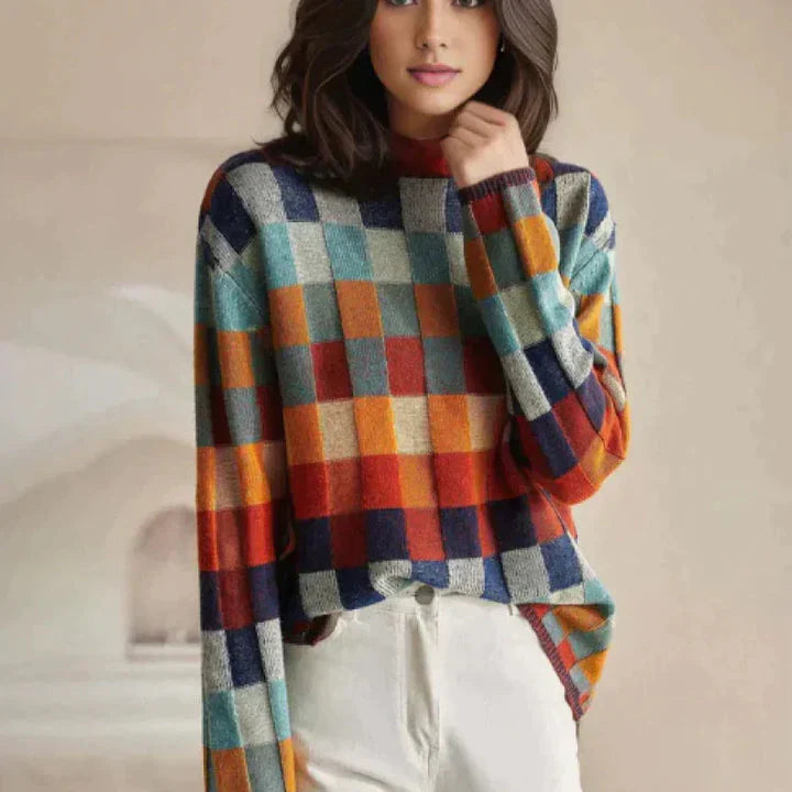 Romy Checkered Wool Sweater