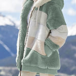 2024 Women's Faux Fur Winter Jacket with Colorblock Hood & Functional Pockets