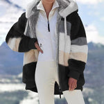 2024 Women's Faux Fur Winter Jacket with Colorblock Hood & Functional Pockets