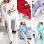 Women's Solid Color Set – Drop Shoulder Pullover & Loose Pants