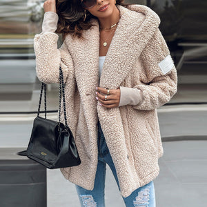 Women's Cozy Fuzzy Hooded Jacket with Pockets