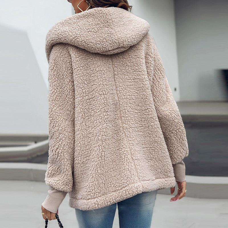 Women's Cozy Fuzzy Hooded Jacket with Pockets